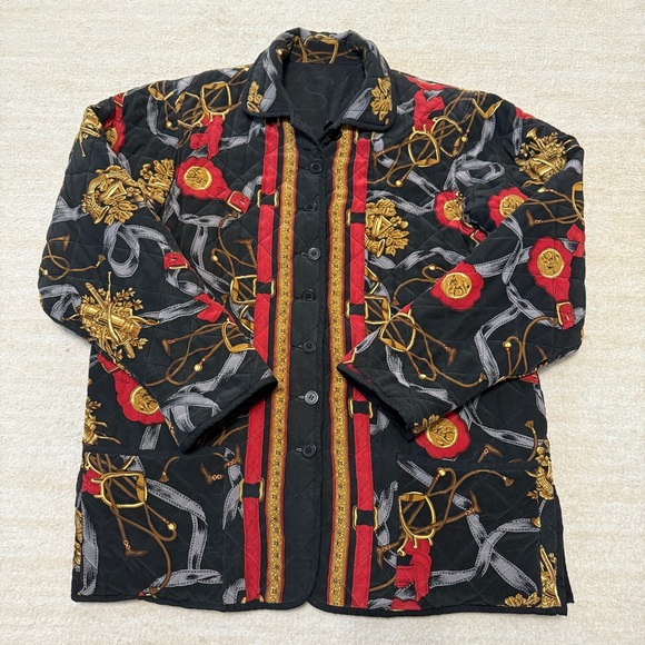 Vintage 90's Baroque Chain Key Quilted Jacket Adult Large Black Red - Picture 1 of 8